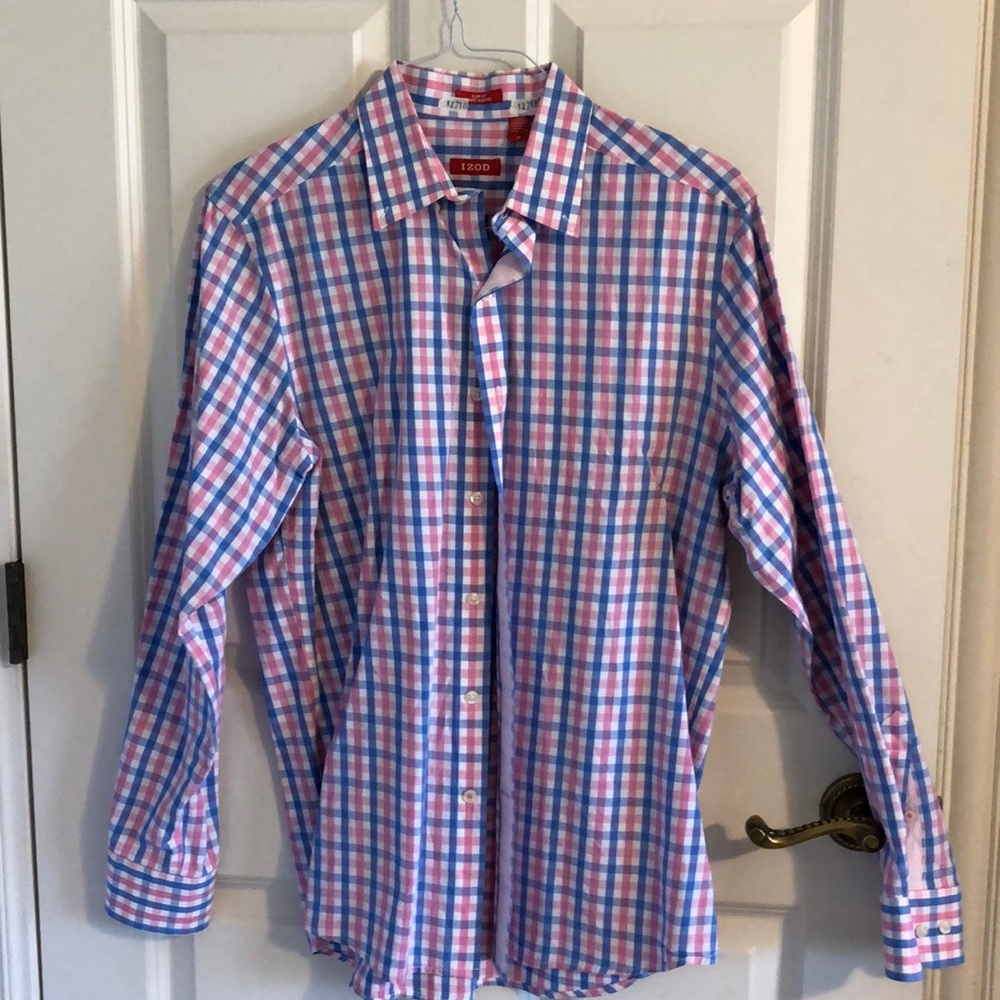 Men’s dress shirt Izod pink and blue check